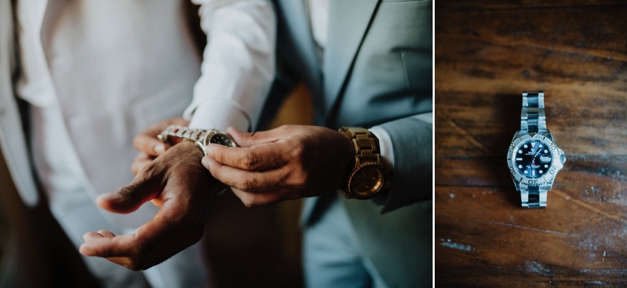 groom wearing a rolex clock
