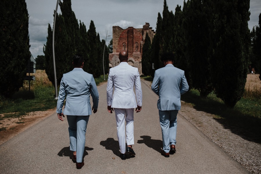groom and best men in San Galgano