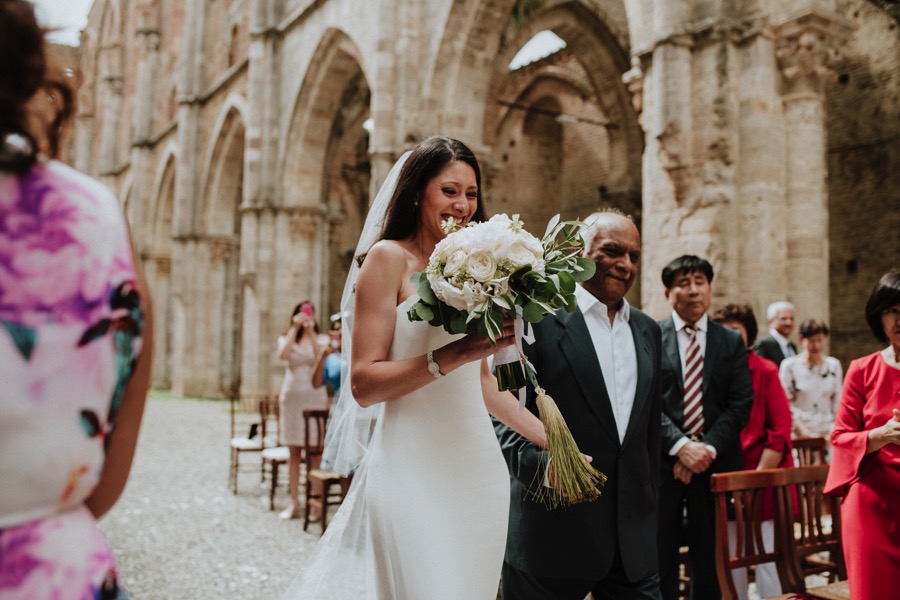 bride smiling in San Galgano