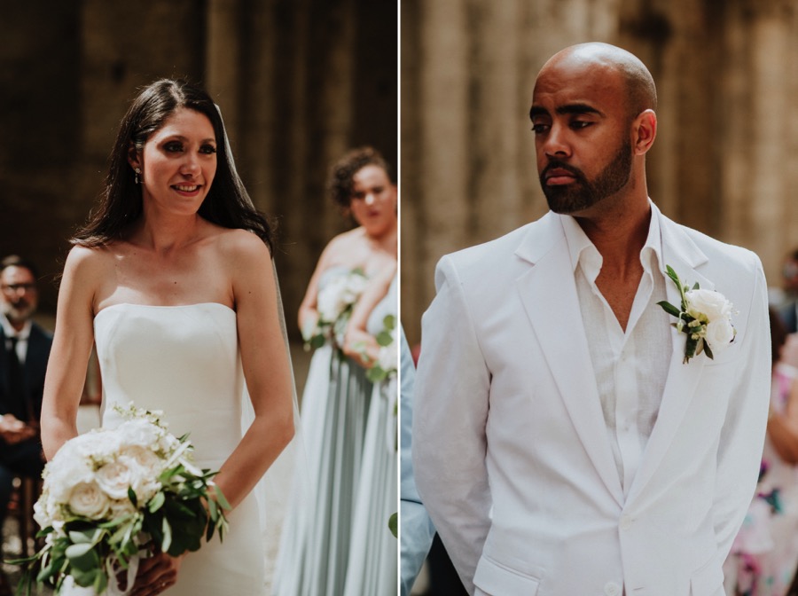 bride and groom dressed in white