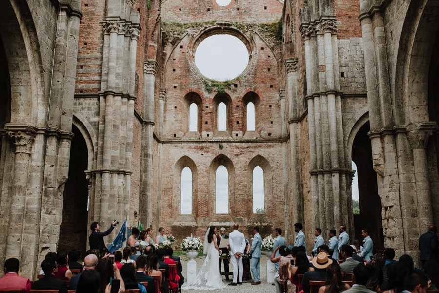 wide view San Galgano during a destination wedding