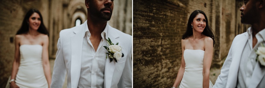 portrait session of bride and groom in san galgano