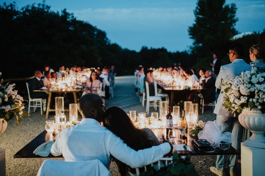 bride and groom during reception in Tuscany