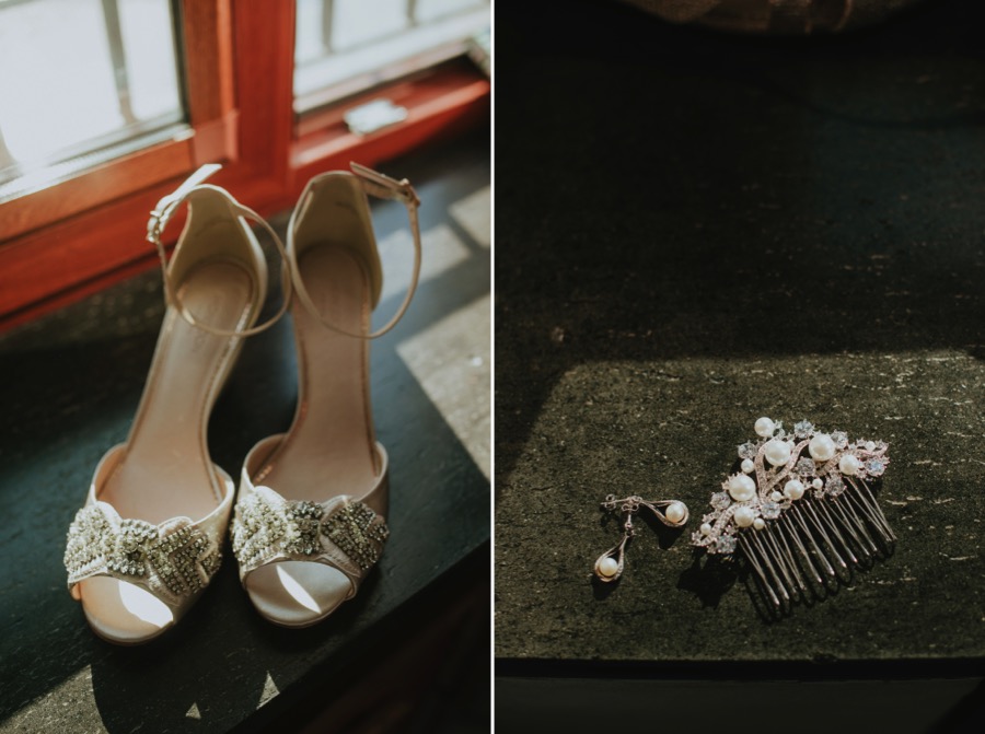bride shoes details in hotel Marmorata