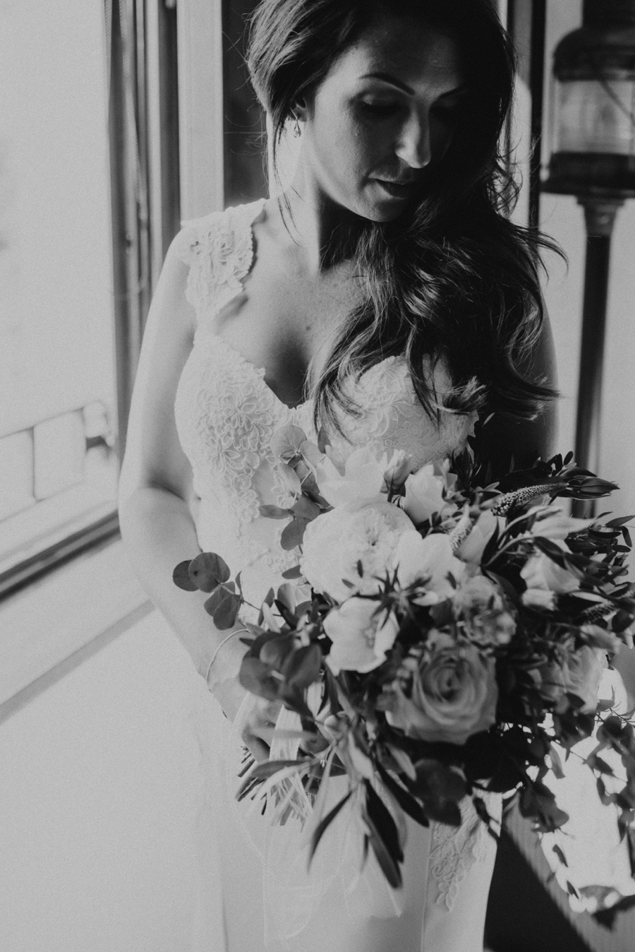 black and white portrait of bride in Hotel Marmorata Ravello