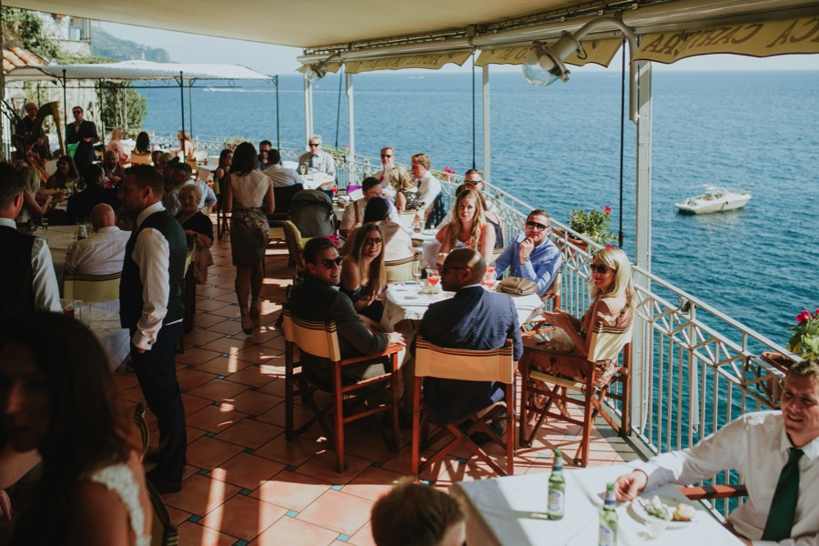 Wedding guests in Hotel Marmorata terrace