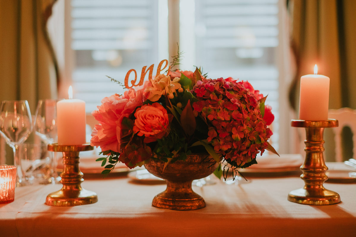 flower table setup in Villa Cora Florence destination wedding