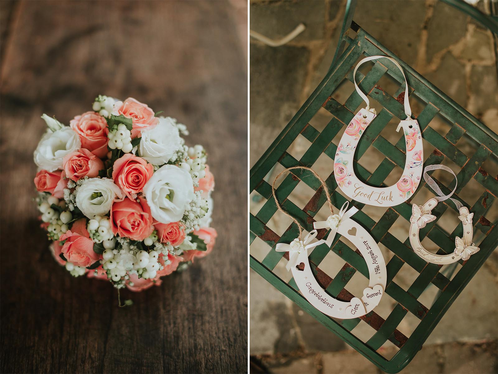 wedding Flower bouquet made out of white and coral roses