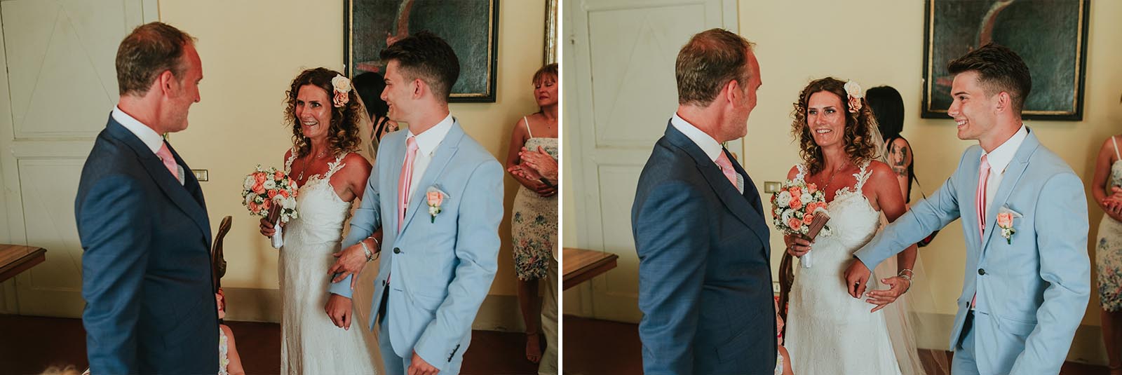 bride and groom first look in Pontremoli town hall