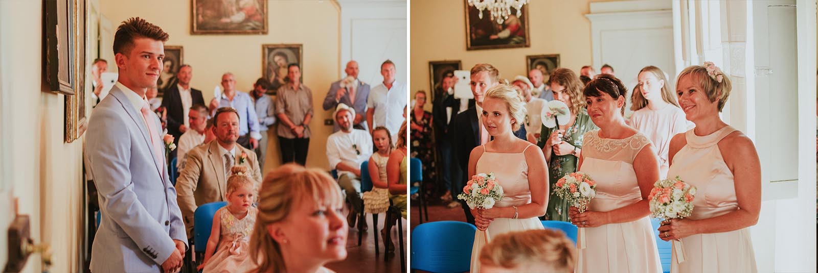 bridesmaids and best man during a destination wedding in Pontremoli