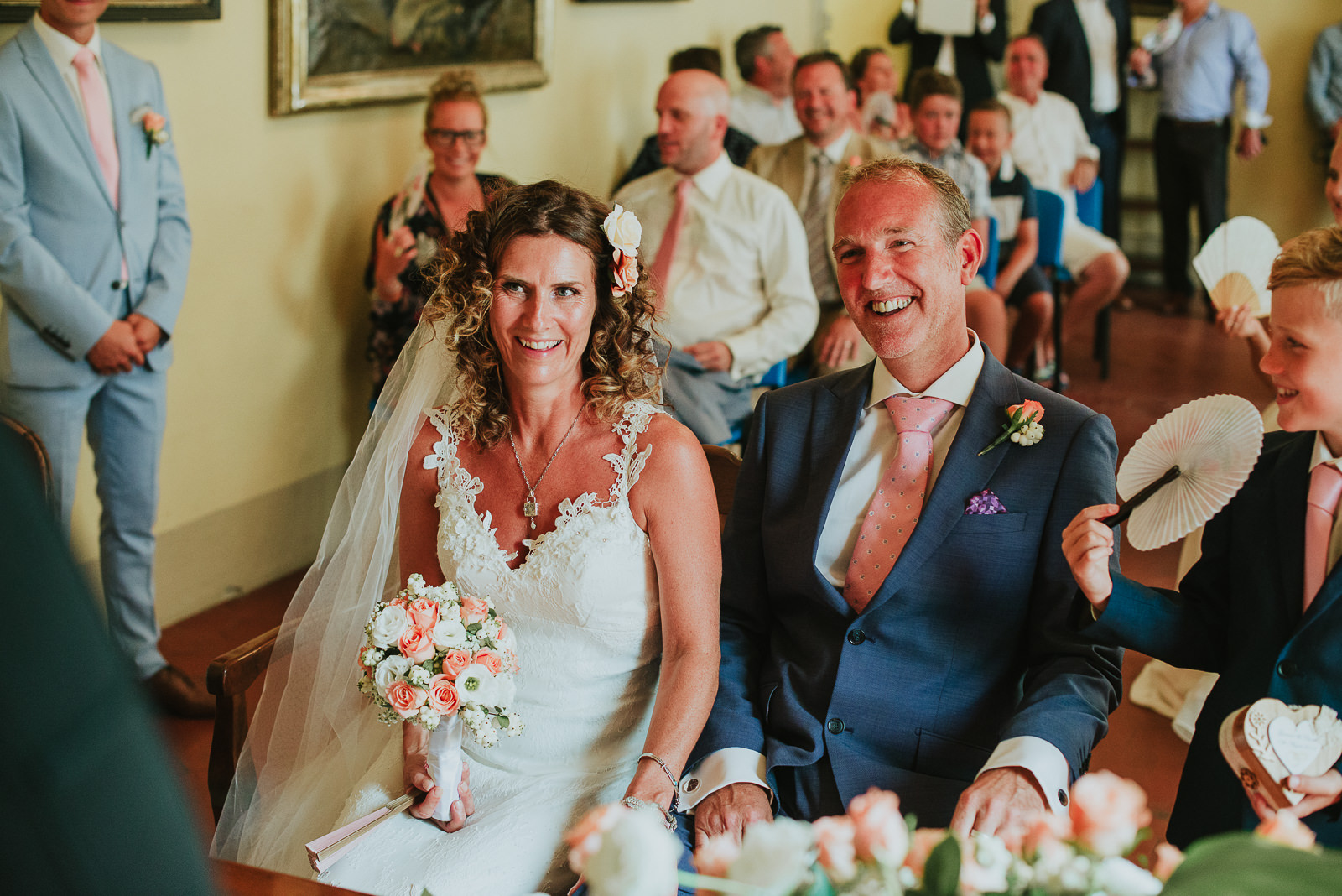 bride and groom smiling during a destination wedding in Pontremoli