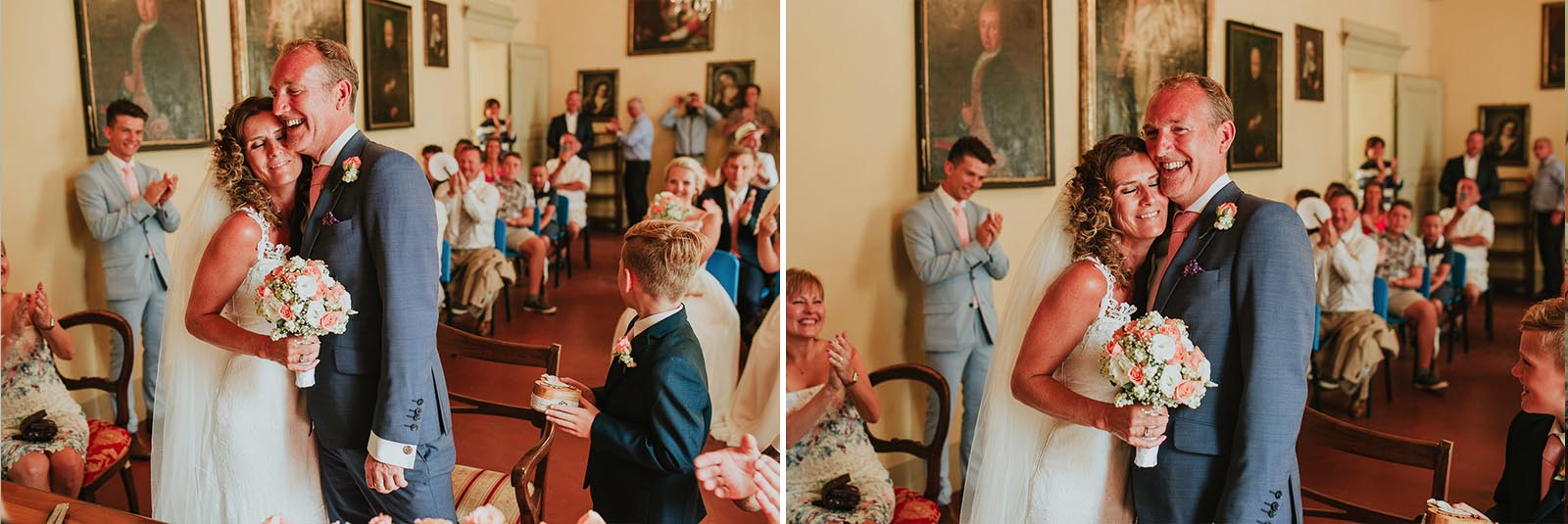 lovely moments between bride and groom smiling