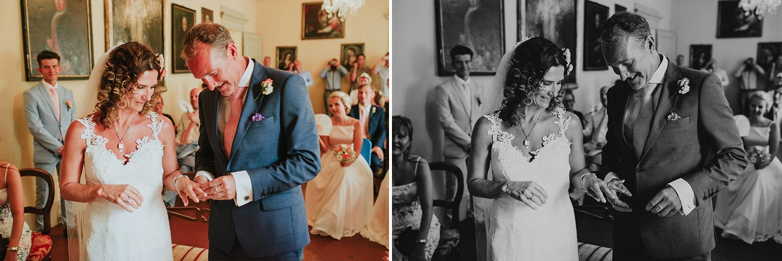 the exchange of wedding rings during a destination wedding in Tuscany