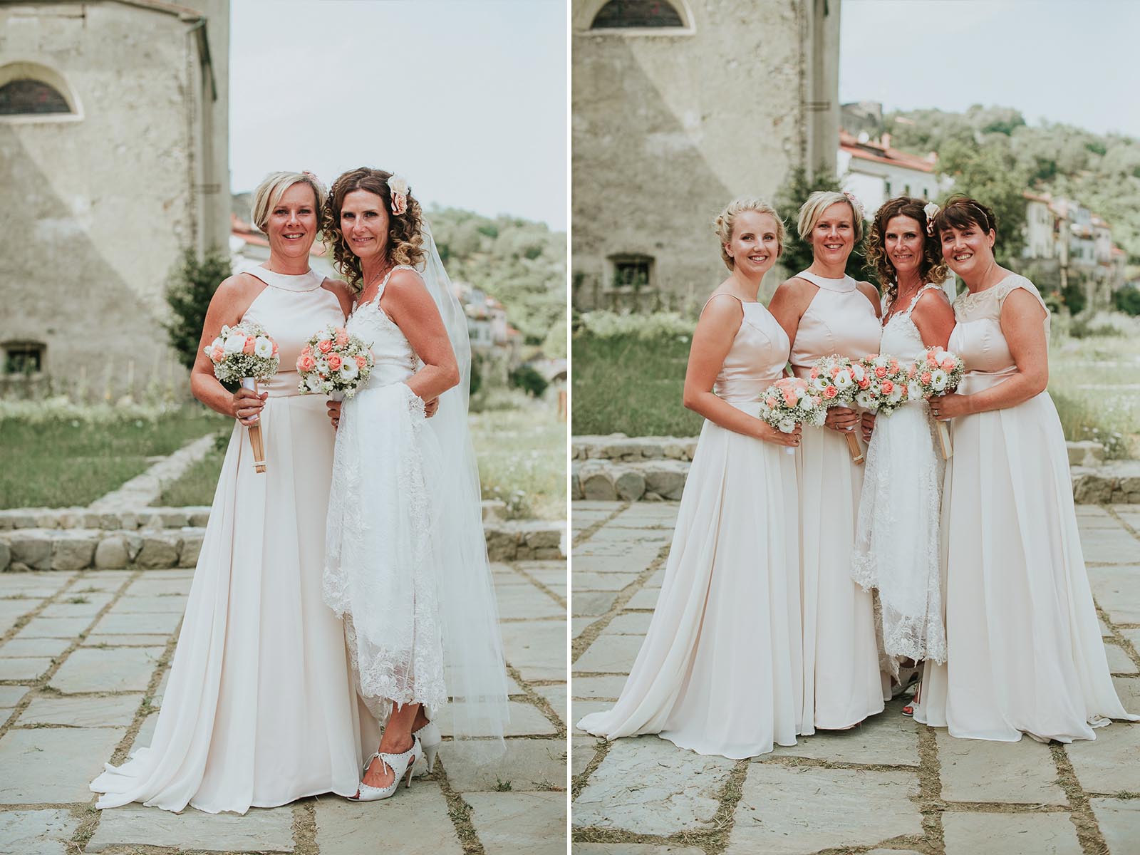 bride and bridesmaid group picture in Pontremoli