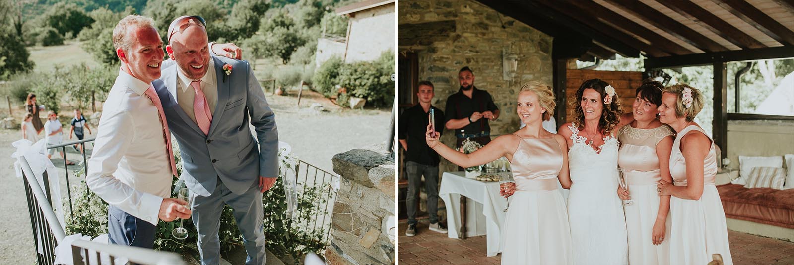 groom and best men bride with bridesmaids