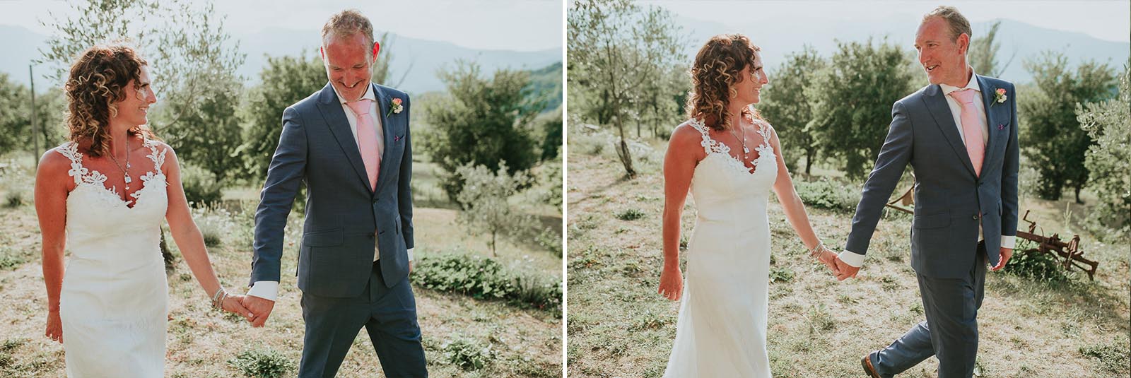 newlywed walking during golden hour in Tuscany Podere Conti