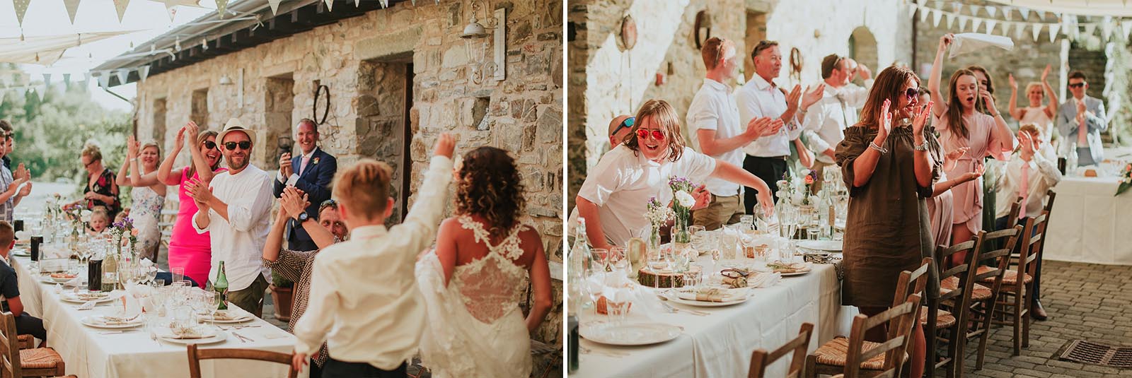 guests cheering in Podere Conti Tuscany during a wedding