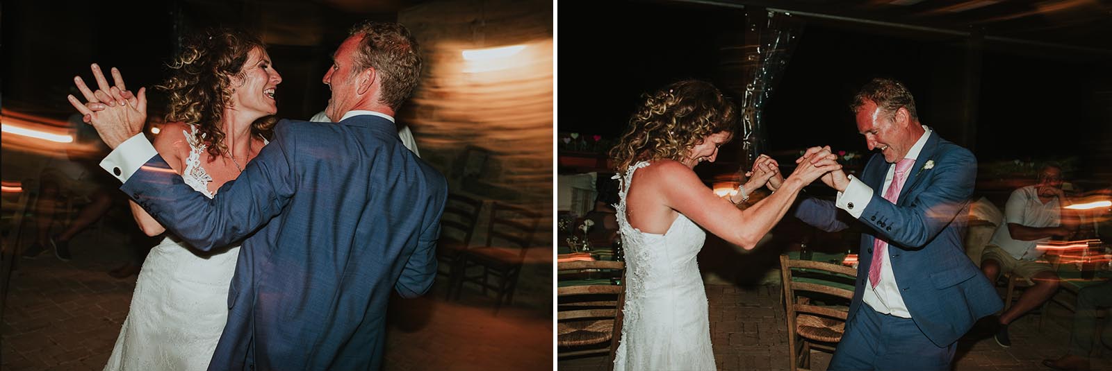 bride and groom dancing in Podere Conti during wedding party