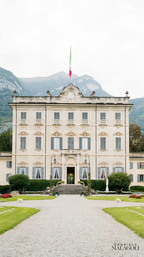 front entrance and gardens at Villa Sola Cabiati wedding venue in Lake Como