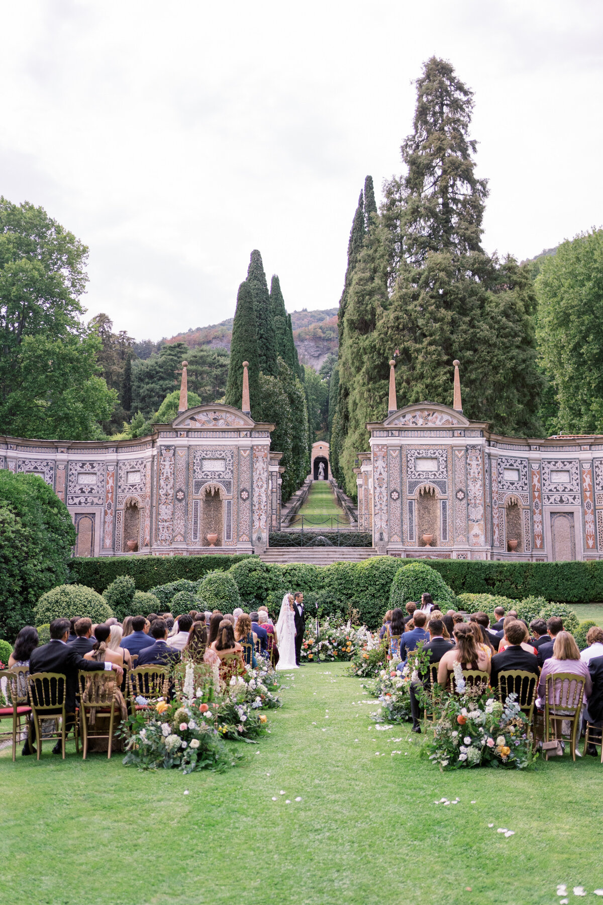a wedding ceremony in the mosaic garden at Villa d'Este Lake Como